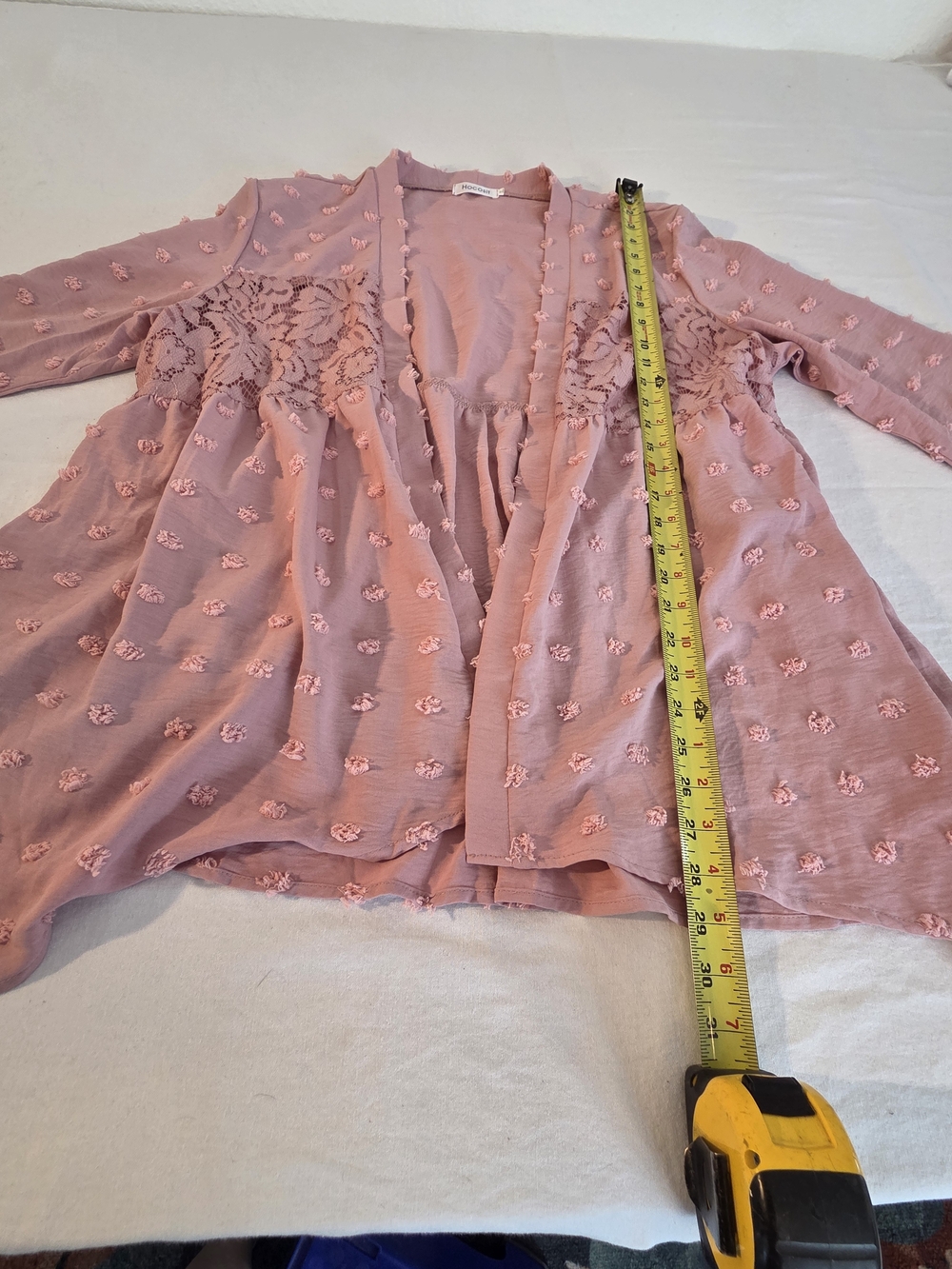 Festive Boho Pink Lace Open Front Cardigan. Size XL - Picture 3 of 5